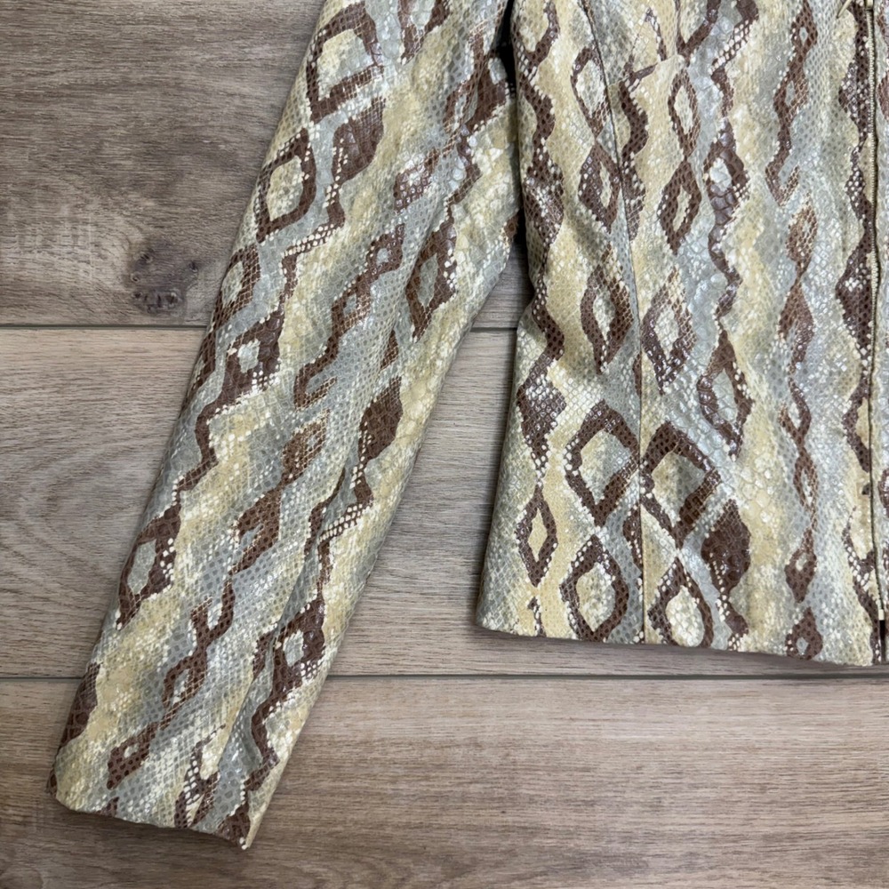 Vintage Cache Y2K Snakeskin Python Print Zip Front Jacket Brown Tan Fitted 6 - Picture 4 of 12